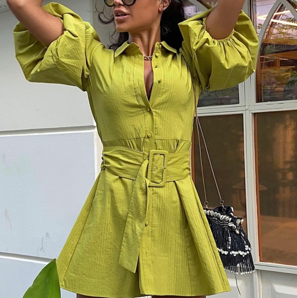 ZARA | Voluminous Sleeve Belted Dress Pistachio - Picture 4 of 16